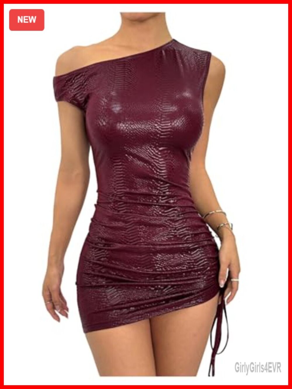 Milumia Off Shoulder PU Leather Mini Dress Party Club Ruched
